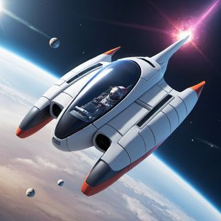 Space ship gliding in cosmos.